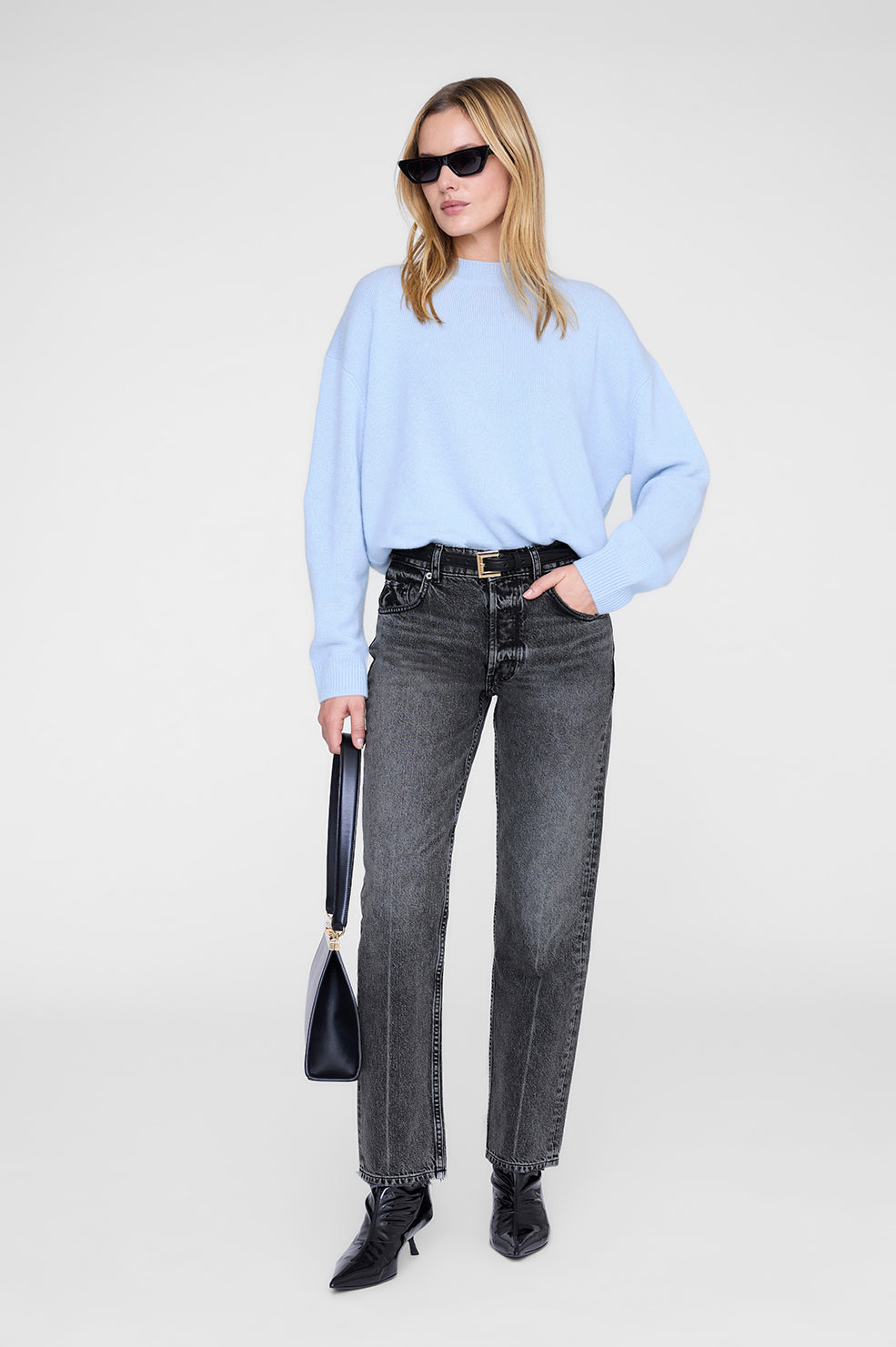 ANINE BING Lee Crew Sweater - Pale Blue - on model front