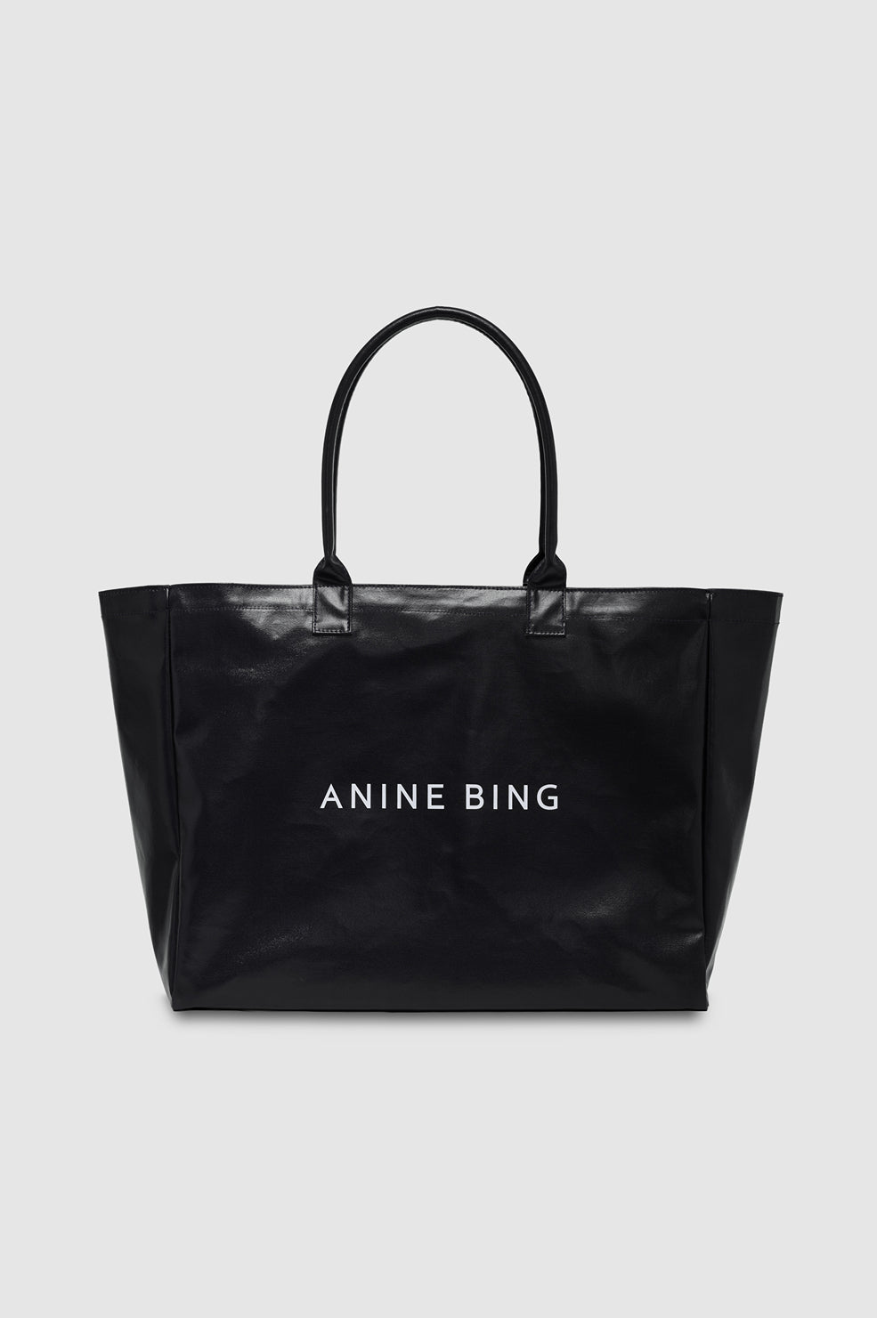 ANINE BING Leo Coated Canvas Tote - Black - front view