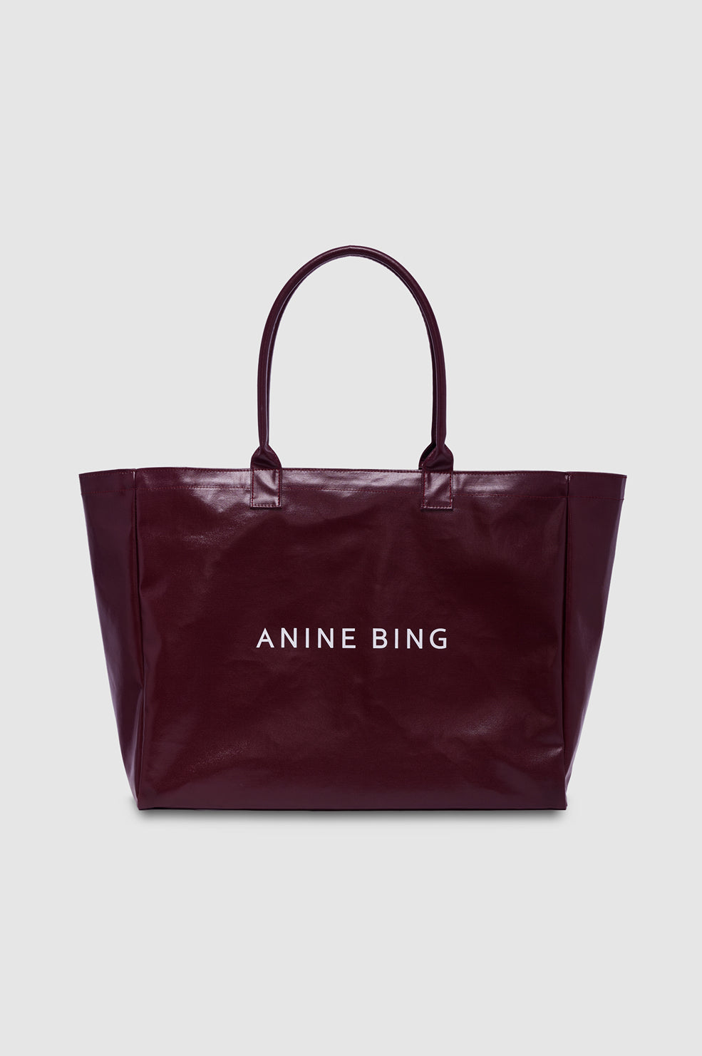 ANINE BING Leo Coated Canvas Tote - Fig - front view