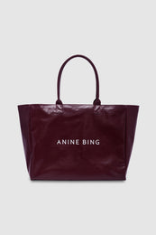 ANINE BING Leo Coated Canvas Tote - Fig - front view