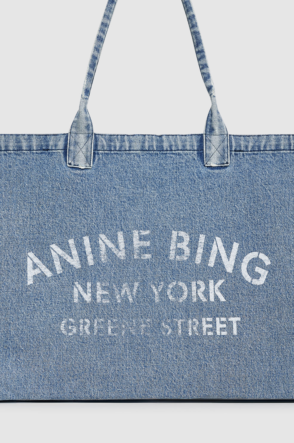 ANINE BING Leo Denim Tote - Shadow Blue - detail view