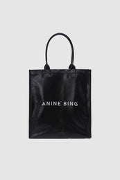 ANINE BING Leonie Coated Canvas Tote - Black - front view