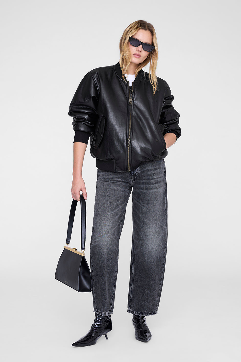 ANINE BING - Leon Bomber - Black Recycled Leather | Plush