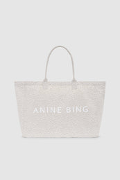 ANINE BING Leo Canvas Tote - Washed White Leopard - front view