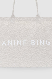ANINE BING Leo Canvas Tote - Washed White Leopard - detail view