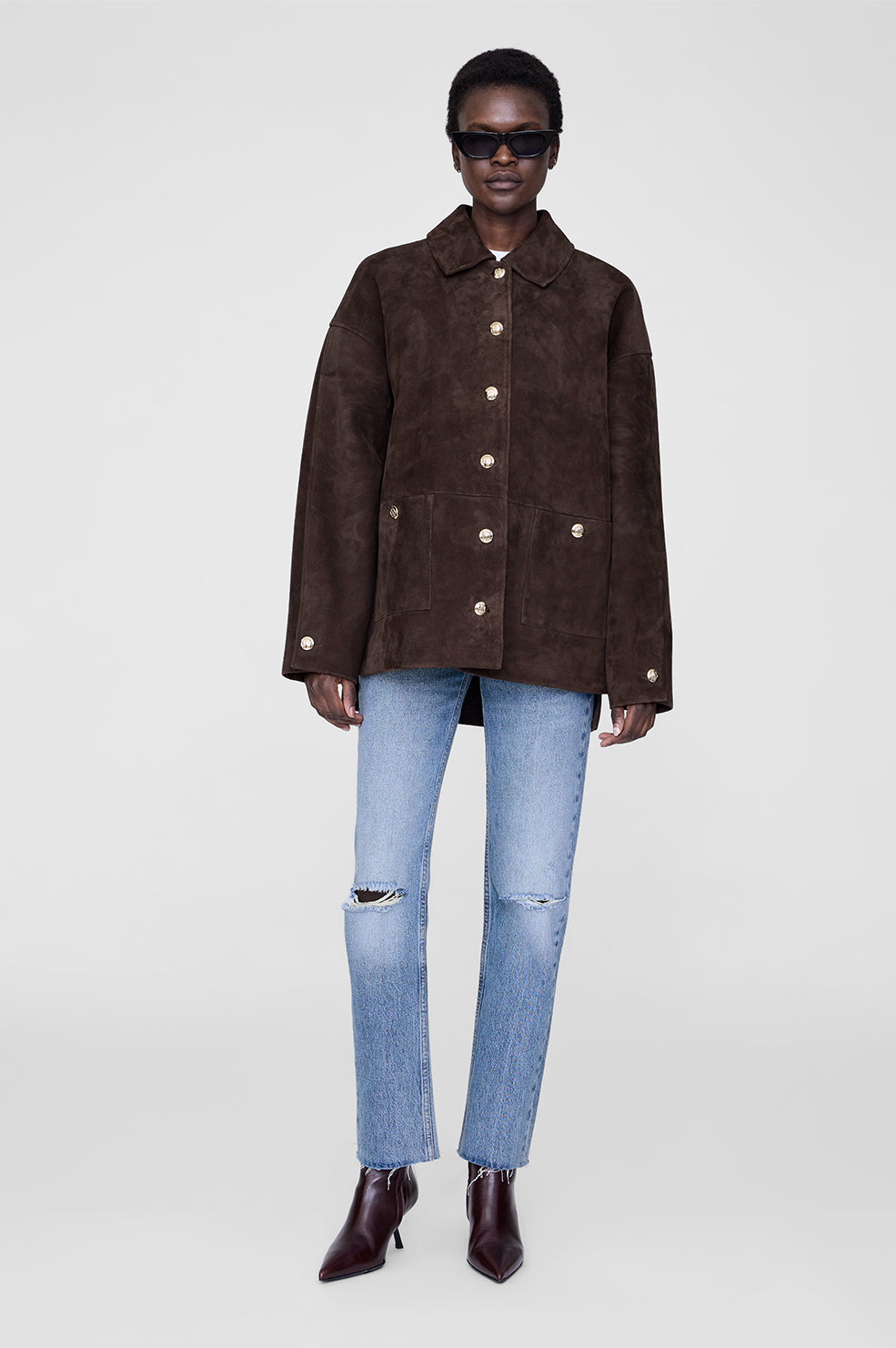 ANINE BING Luca Suede Jacket - Deep Brown thumbnail