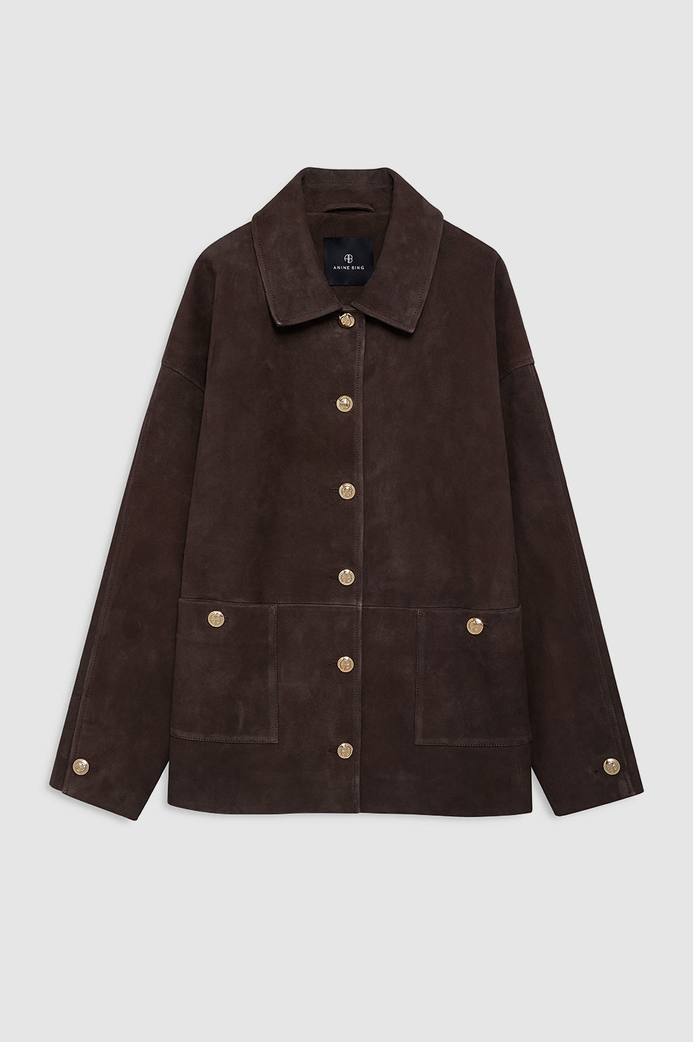 featured-img|ANINE BING Luca Suede Jacket - Deep Brown - Front View