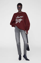 ANINE BING Miles Sweatshirt Chenille Signature - Cabernet - On Model Front