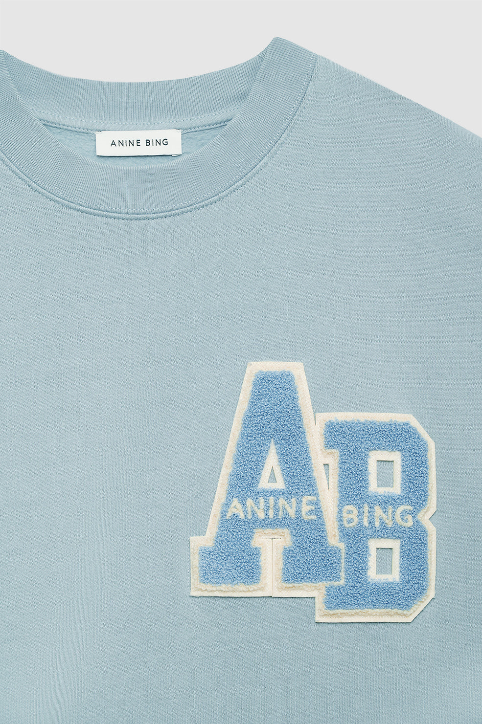 ANINE BING Miles Oversized Sweatshirt Letterman - Pastel Blue - Detail View