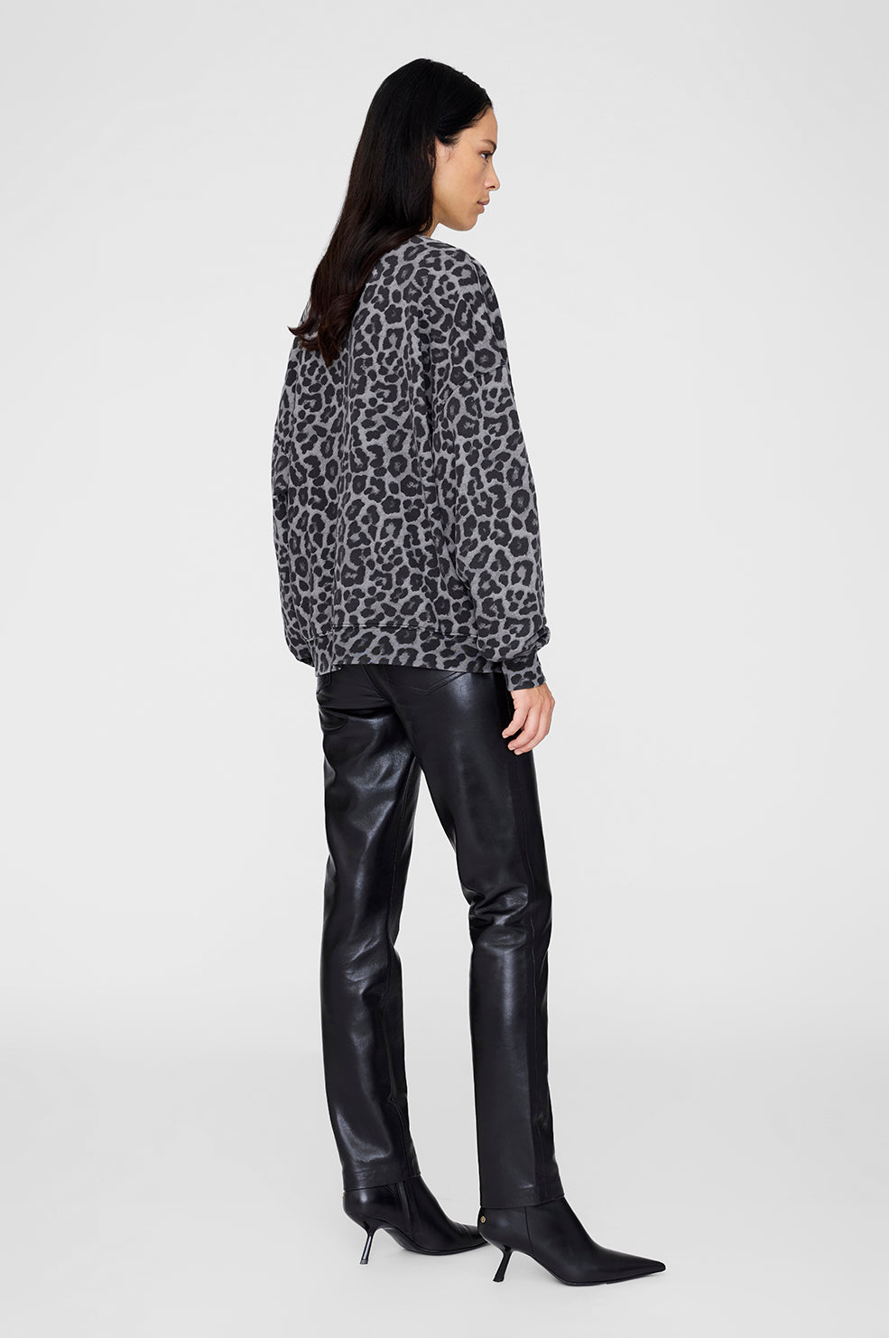 ANINE BING Miles Sweatshirt - Grey Leopard - On Model Back