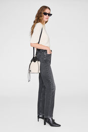 ANINE BING Mini Alana Bucket Bag - Natural - On Model back view