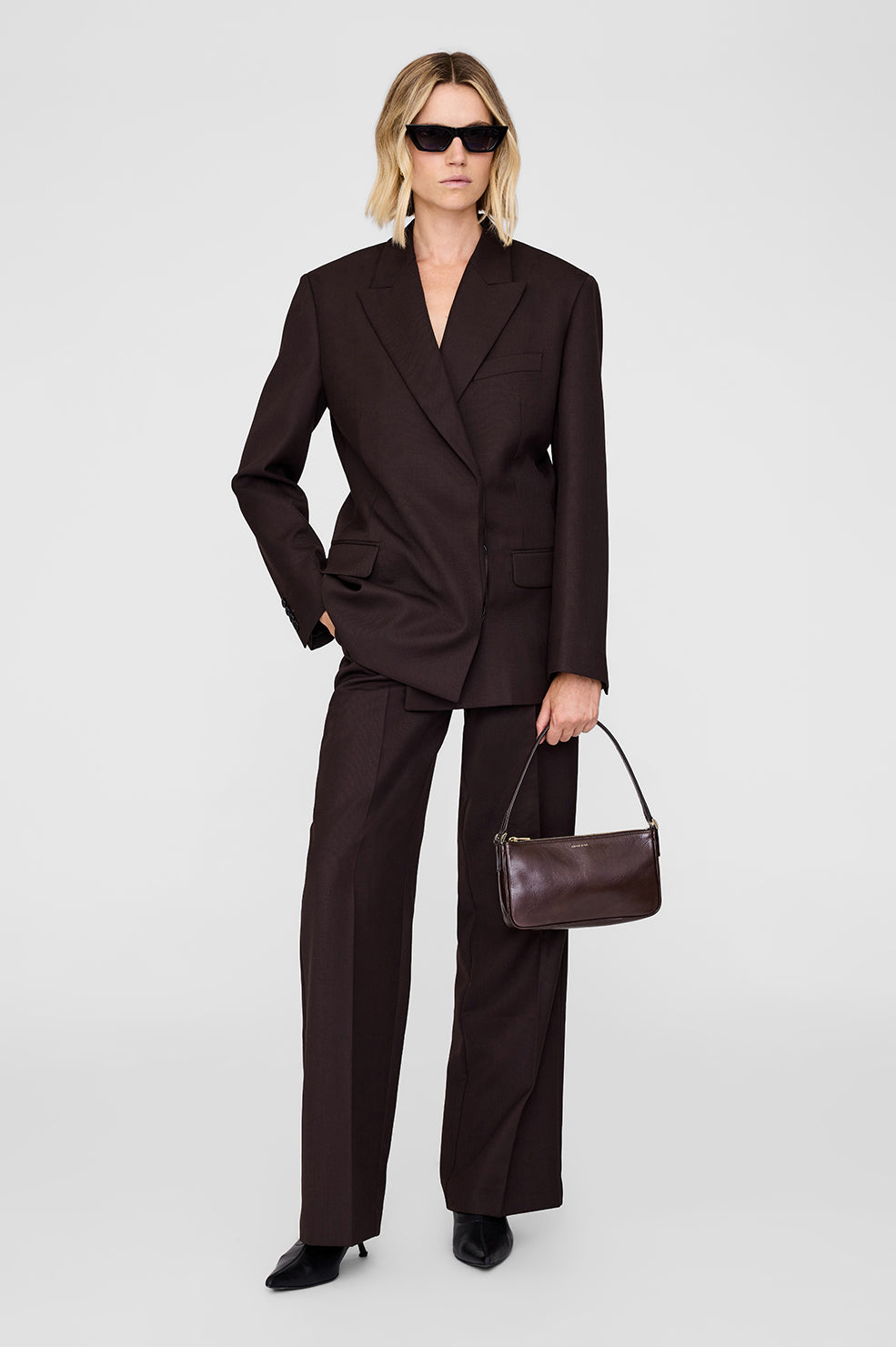 ANINE BING Mini Elly Bag - Dark Brown - On Model View