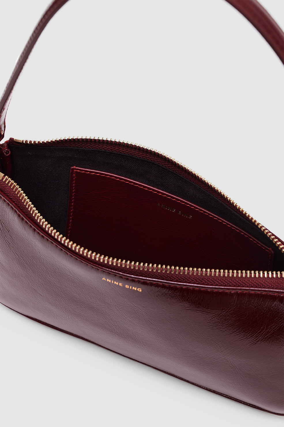 ANINE BING Mini Elly Bag - Oxblood Crinkled Patent - Inside View