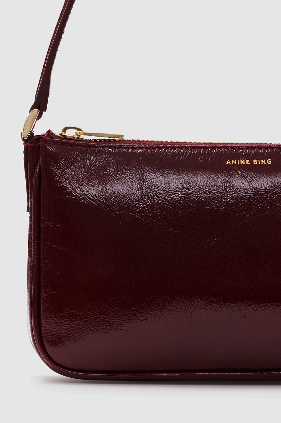 ANINE BING Mini Elly Bag - Oxblood Crinkled Patent - Detail view