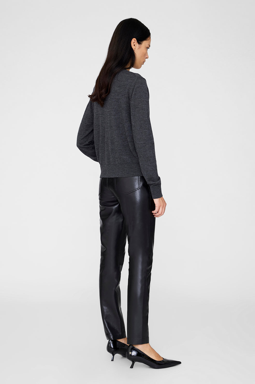 ANINE BING Moni Crop Cardigan - Heather Charcoal - on model back