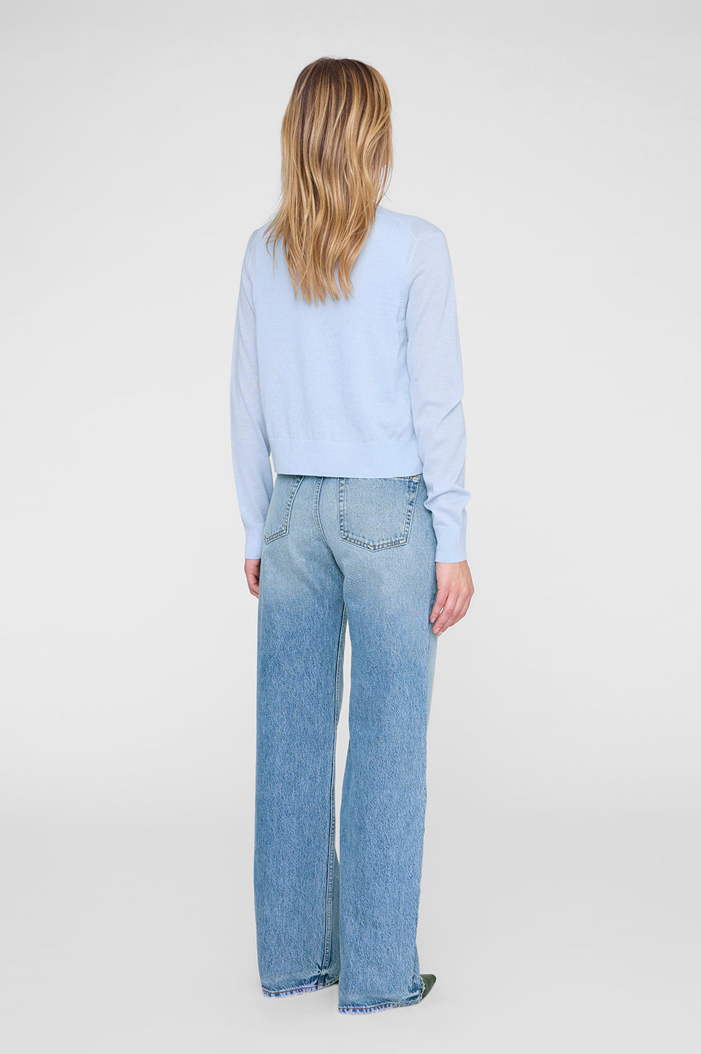 ANINE BING Moni Crop Cardigan - Pale Blue - on model back