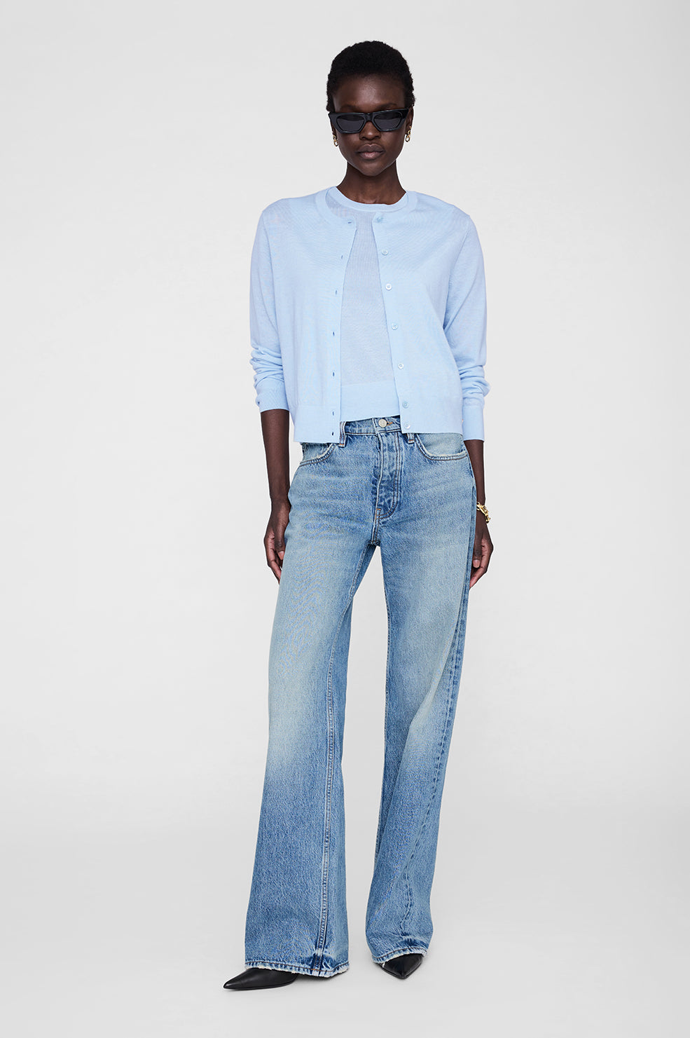 ANINE BING Moni Crop Tank - Pale Blue - on model front second image