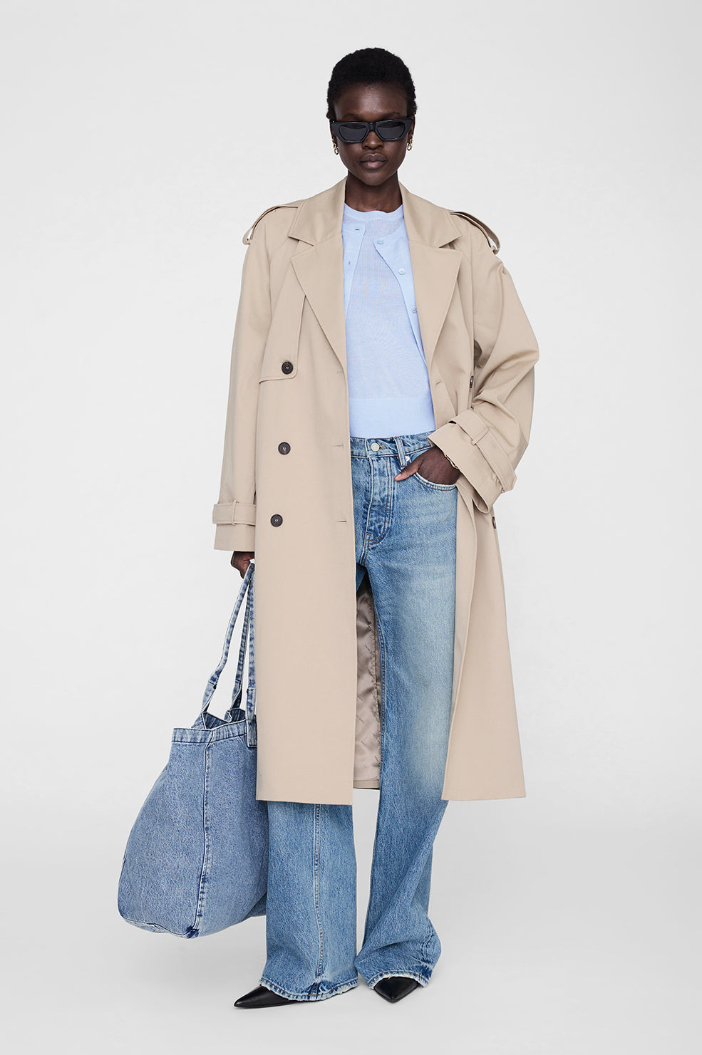 ANINE BING Moni Crop Tank - Pale Blue - on model front third image