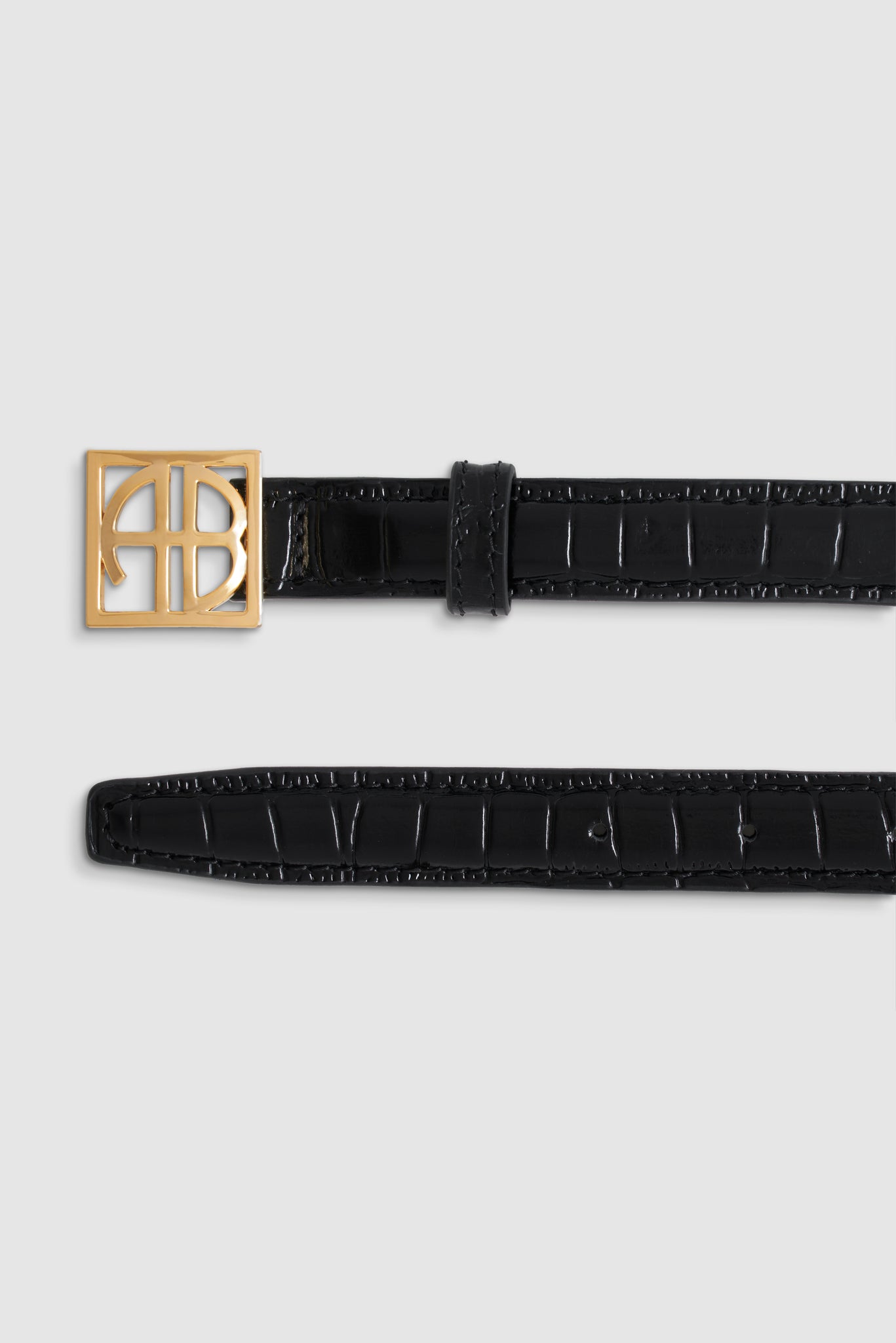 ANINE BING Monogram Belt Black Embossed