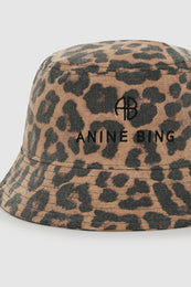 ANINE BING Nicks Bucket Hat - Black And Brown Leopard - Detail View