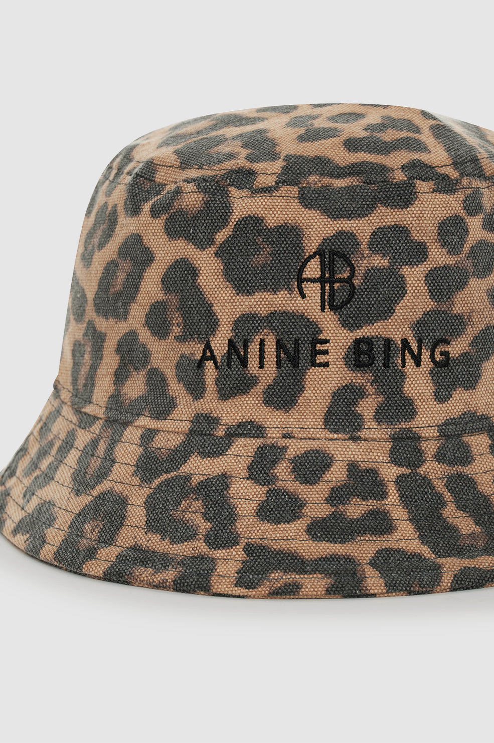 ANINE BING Nicks Bucket Hat - Black And Brown Leopard - Detail View