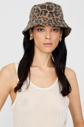 ANINE BING Nicks Bucket Hat - Black And Brown Leopard - On Model Front Detail