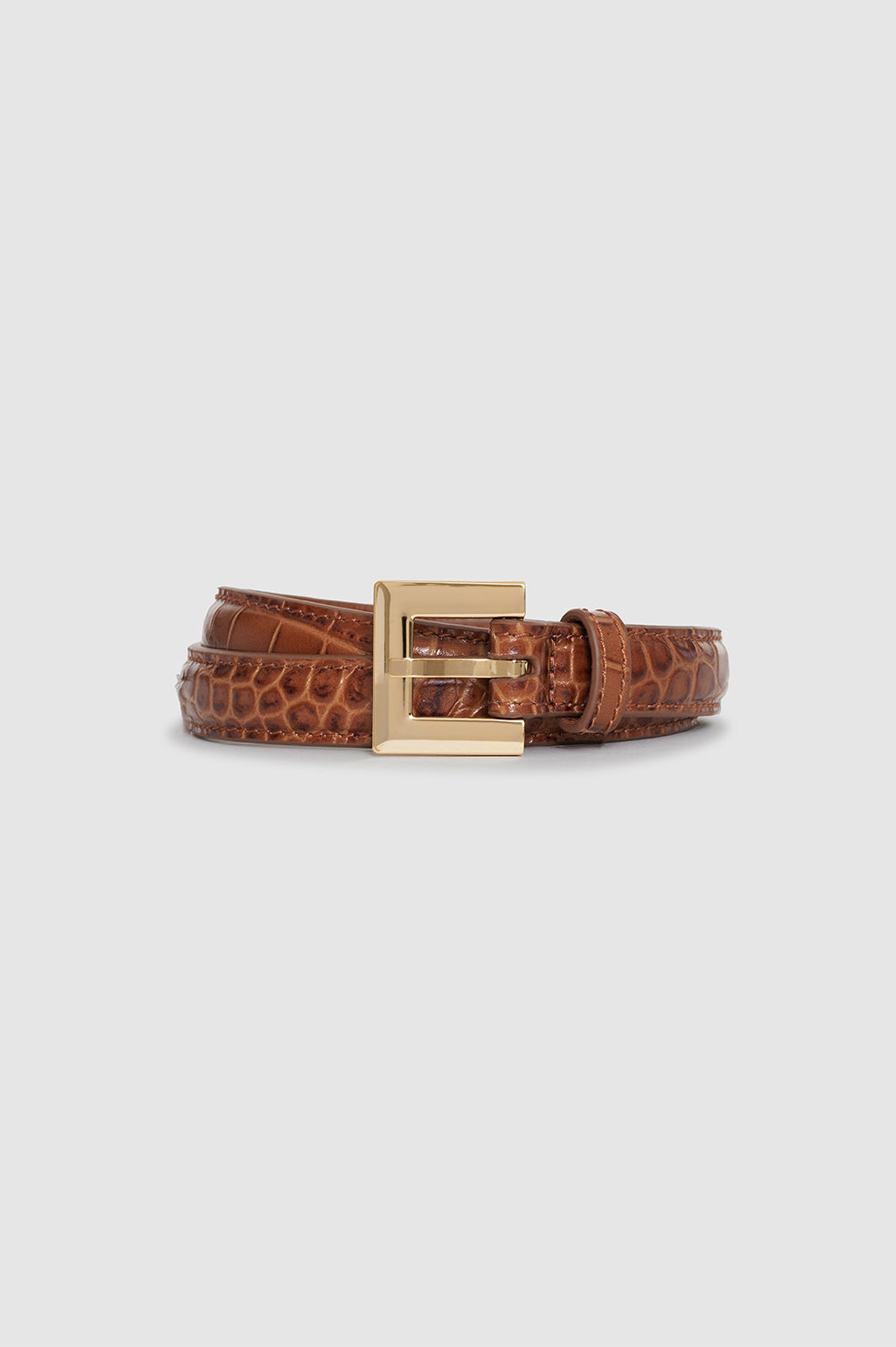 ANINE BING Nicola Belt - Embossed Brown - rolled up view