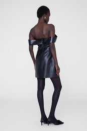 ANINE BING Nina Heels With Bow - Black Satin - On Model Back View