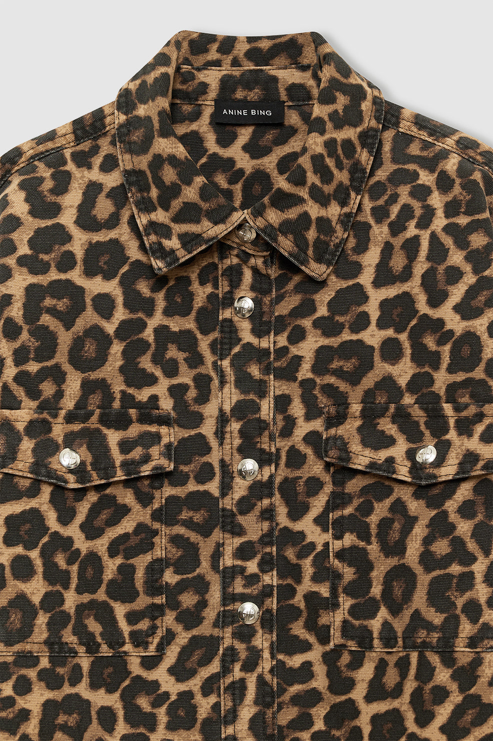 ANINE BING Paxton Shirt - Black And Brown Leopard - Detail View