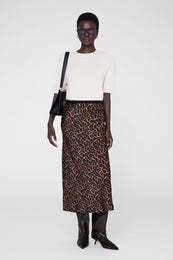 ANINE BING Printed Bar Silk Skirt - Black And Brown Leopard - On Model Front
