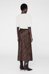 ANINE BING Printed Bar Silk Skirt - Black And Brown Leopard - On Model Back