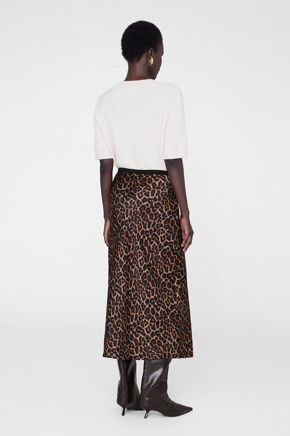 ANINE BING Printed Bar Silk Skirt - Black And Brown Leopard - On Model Back