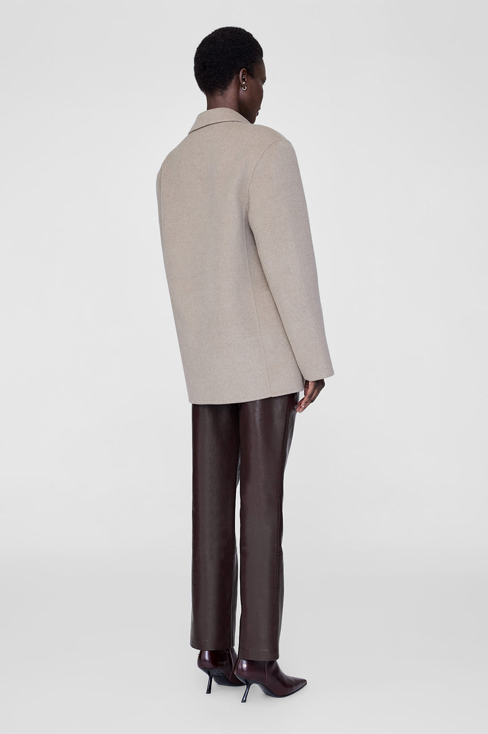 ANINE BING Quinn Blazer - Oatmeal Melange Cashmere Blend - On Model Back