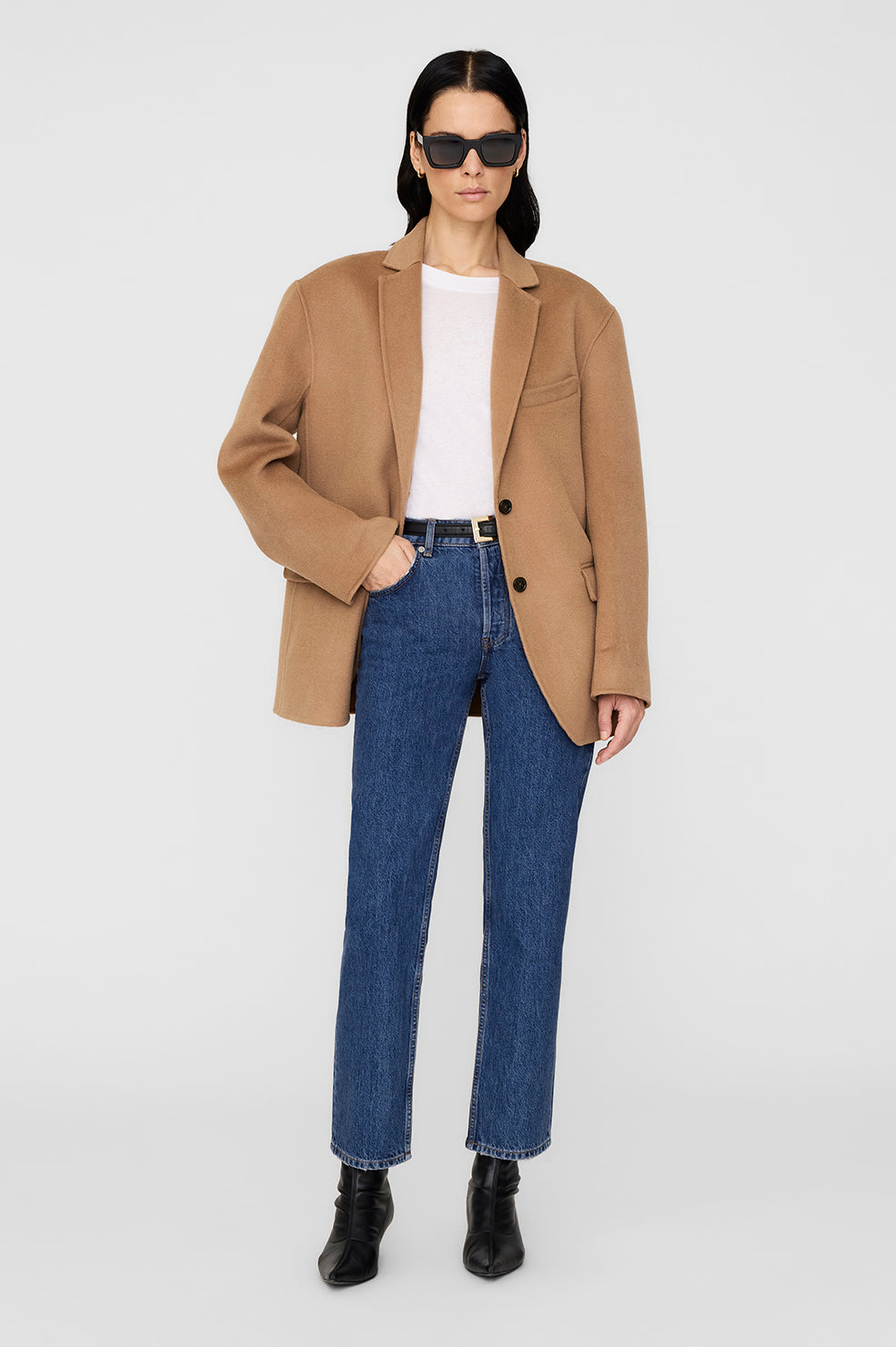 ANINE BING Quinn Blazer - Camel Cashmere Blend