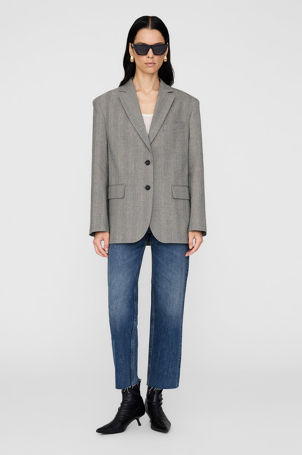 ANINE BING Quinn Blazer - Ivory And Black Herringbone thumbnail