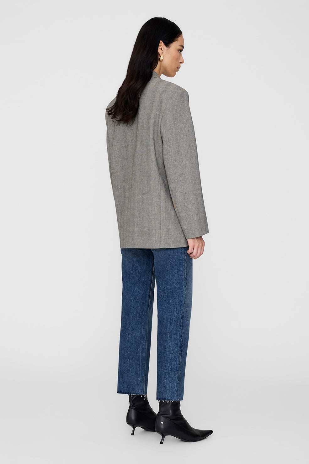 ANINE BING Quinn Blazer - Ivory And Black Herringbone