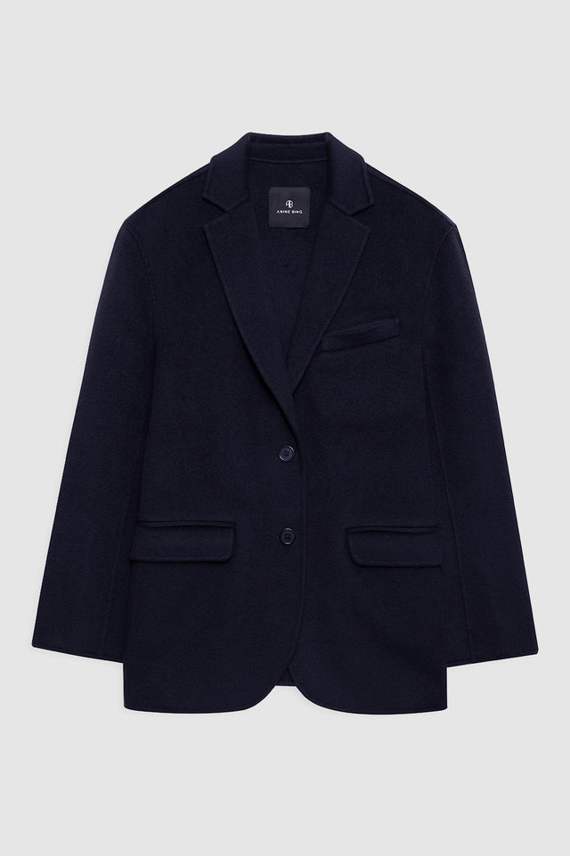 |ANINE BING Quinn Blazer - Midnight Blue Cashmere Blend - front view