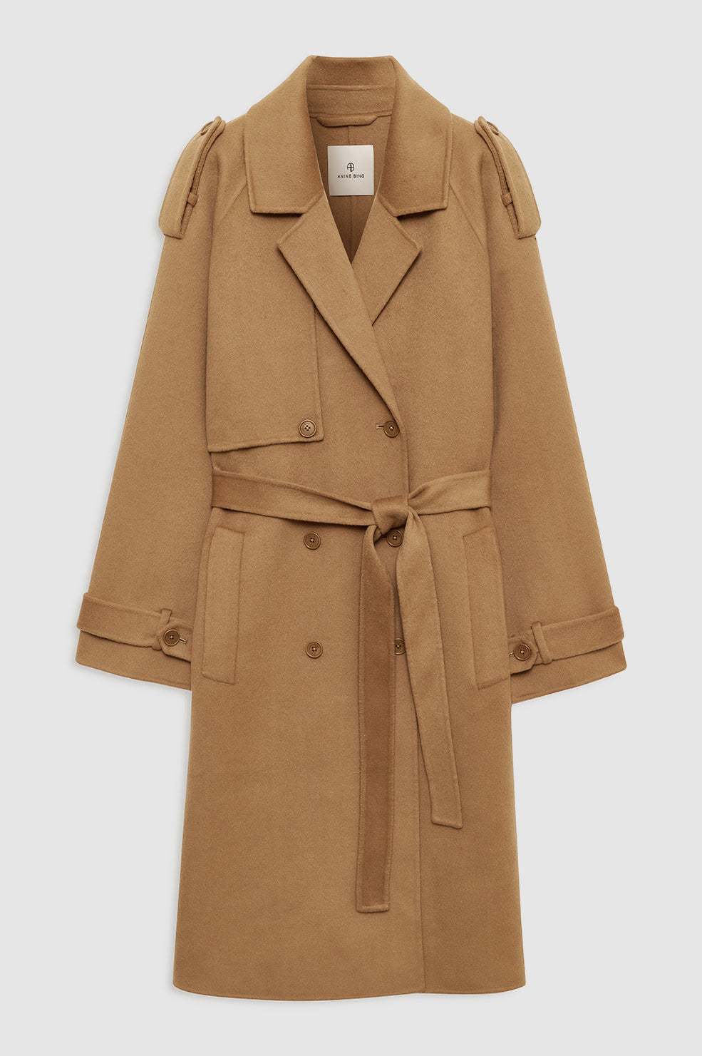 featured-img|ANINE BING Rickie Maxi Trench - Camel Cashmere Blend - front view