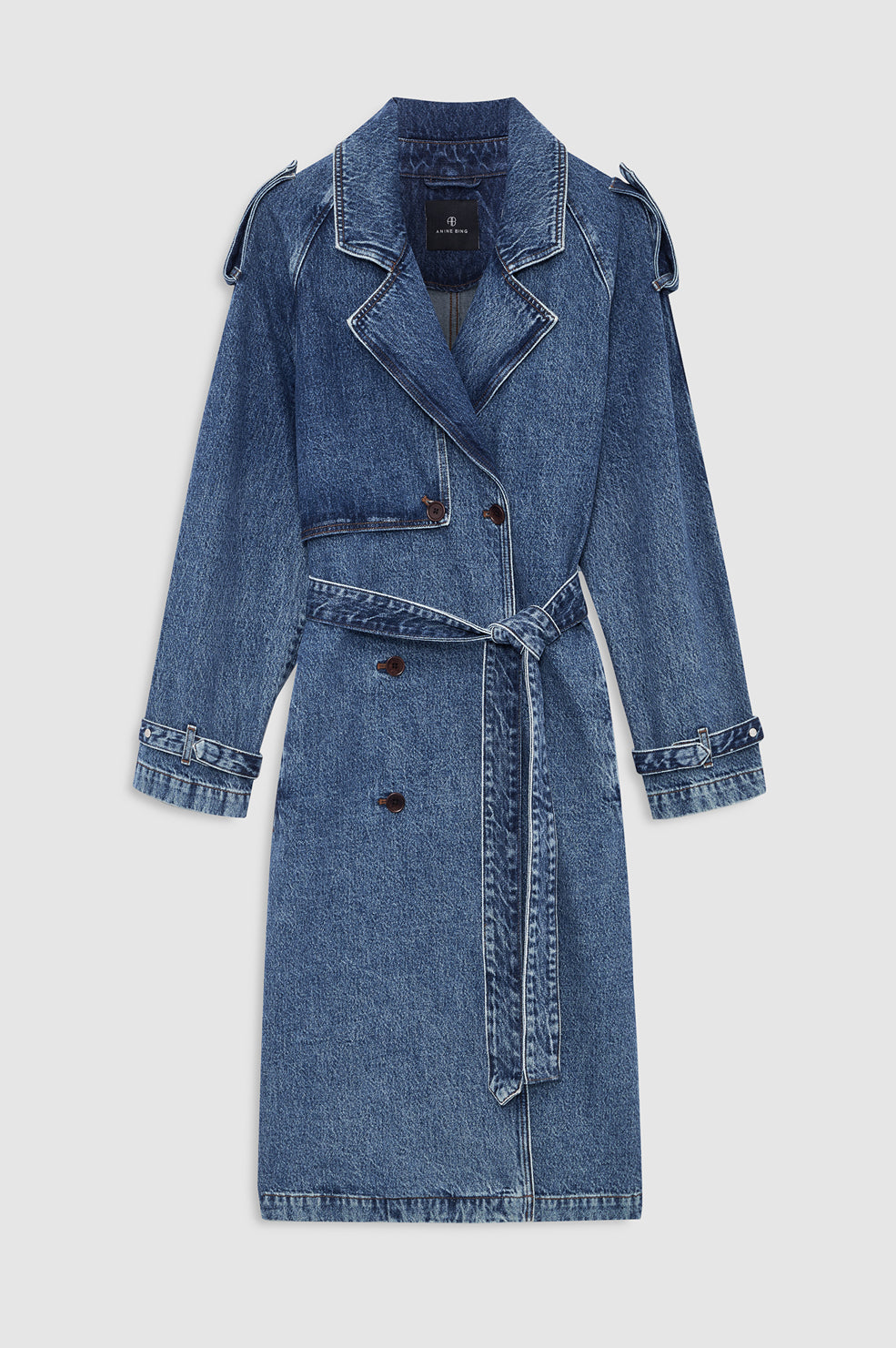 ANINE BING Rickie Maxi Trench - Cabana Blue - front view