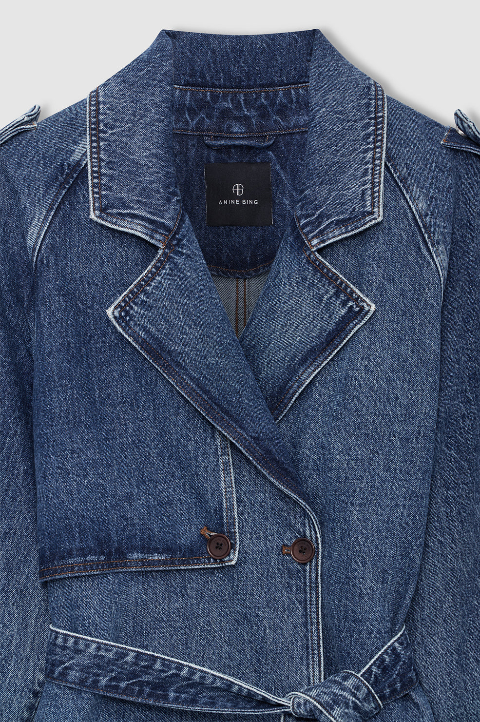 ANINE BING Rickie Maxi Trench - Cabana Blue - detail view