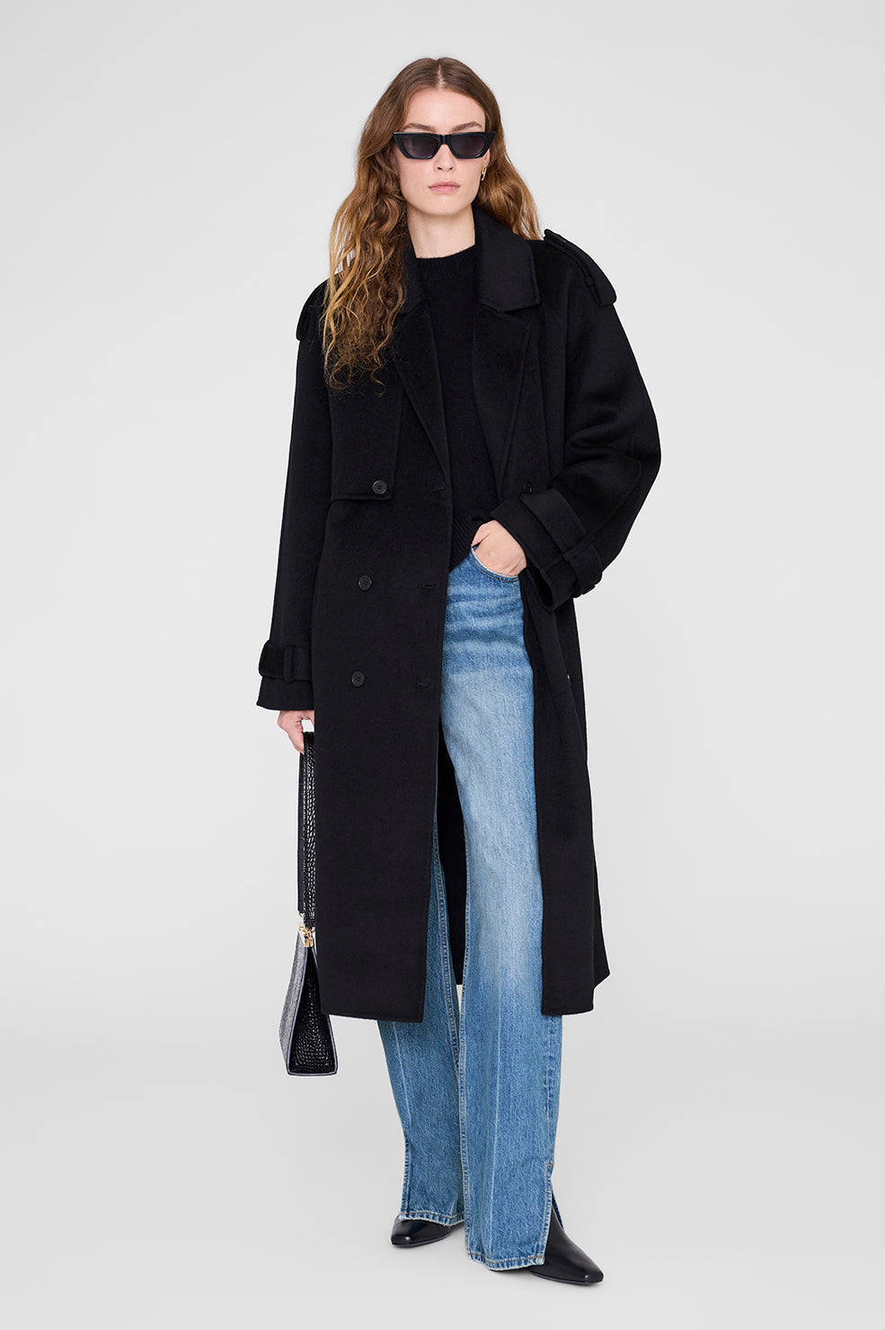 ANINE BING Rickie Maxi Trench - Black Cashmere Blend