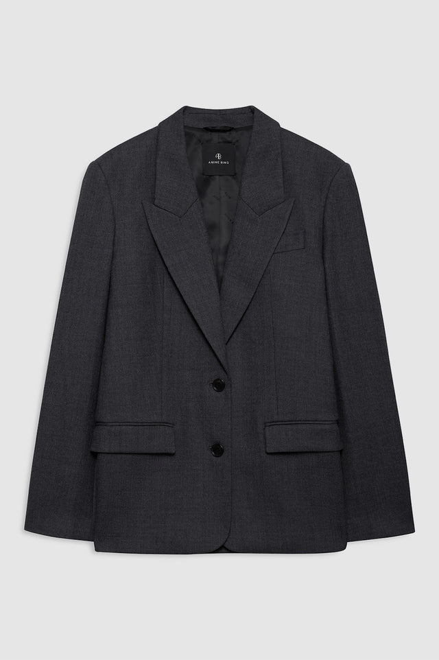 |ANINE BING Ross Single-Breasted Blazer - Dark Heather Grey - Front View