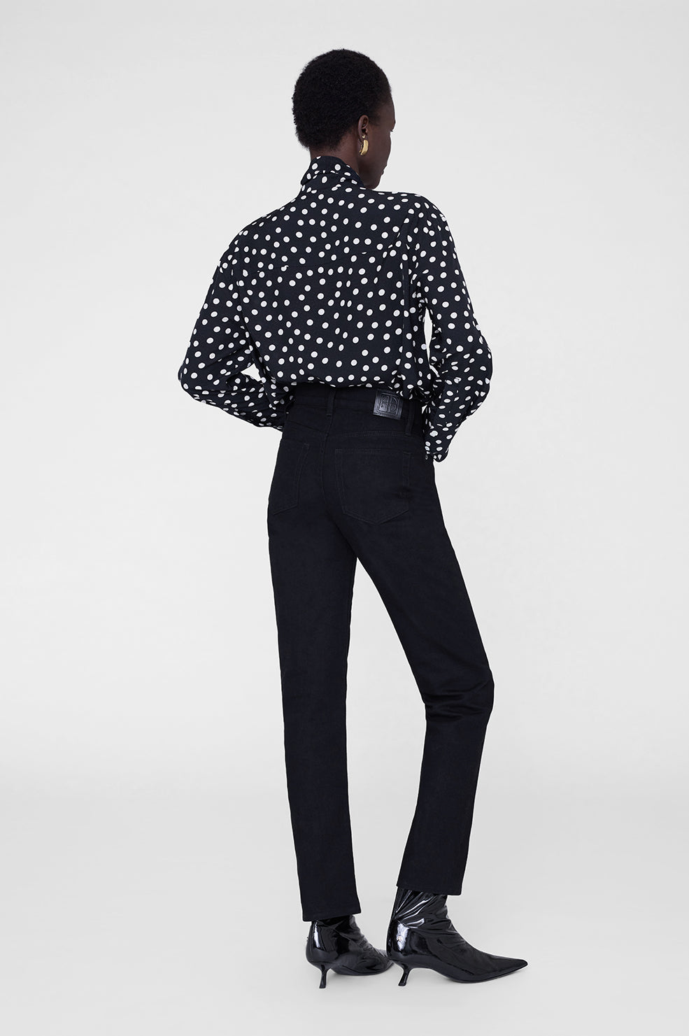 ANINE BING Ruby Shirt - Black And White Double Dot Jacquard - On Model Back
