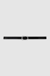 ANINE BING Small Signature Link Belt - Black With Silver - Front View