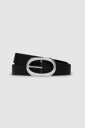 ANINE BING Small Signature Link Belt - Black With Silver - Rolled Up View