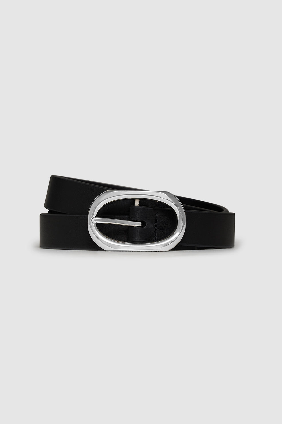 ANINE BING Small Signature Link Belt - Black With Silver - Rolled Up View