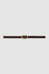 featured-img|ANINE BING Small Signature Link Belt - Dark Brown With Gold - Front View