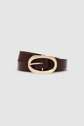 ANINE BING Small Signature Link Belt - Dark Brown With Gold - Detail View