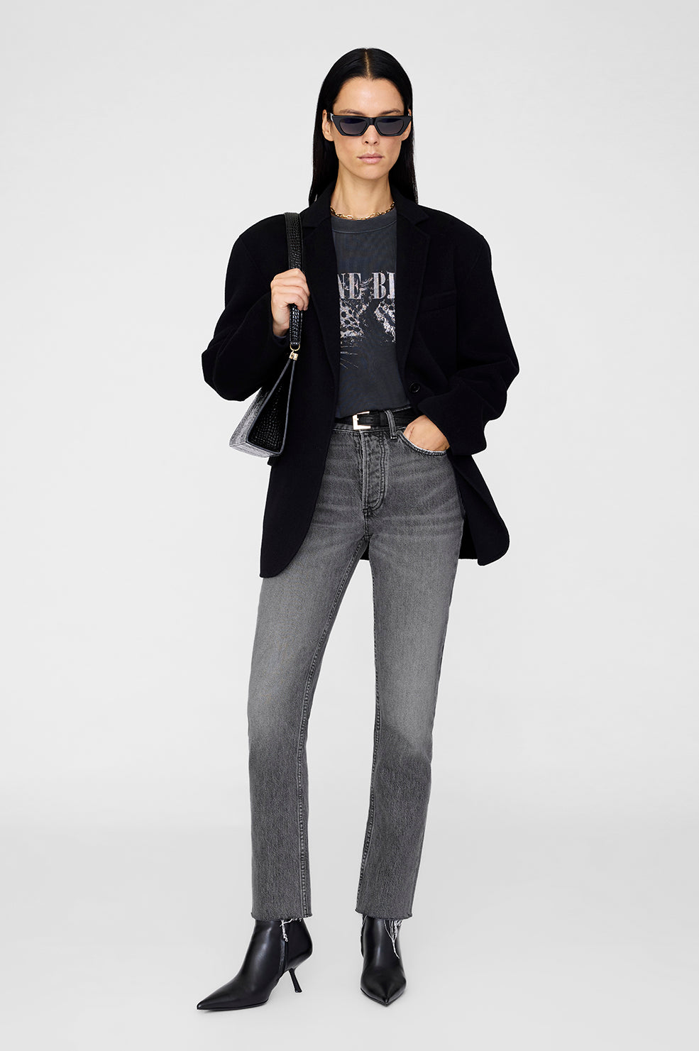 ANINE BING Spencer Sweatshirt Leopard - Washed Black - on model front second image