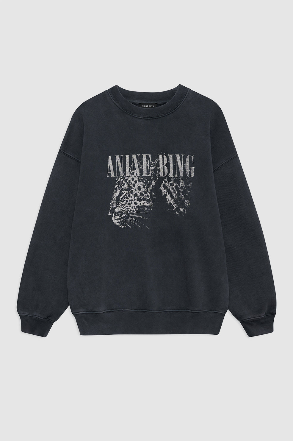 ANINE BING Spencer Sweatshirt Leopard - Washed Black - Front View